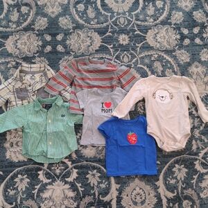 6 Wonder Nation Gray and Red Striped Long Sleeve Tee